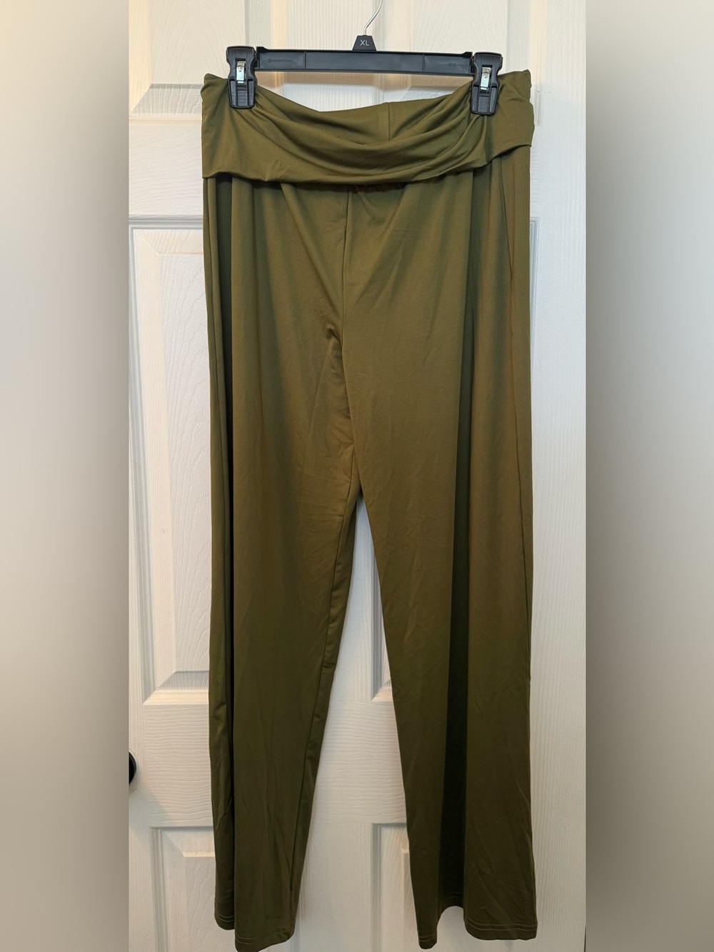 White Mark Fold-Over Waist Olive Palazzo Pants